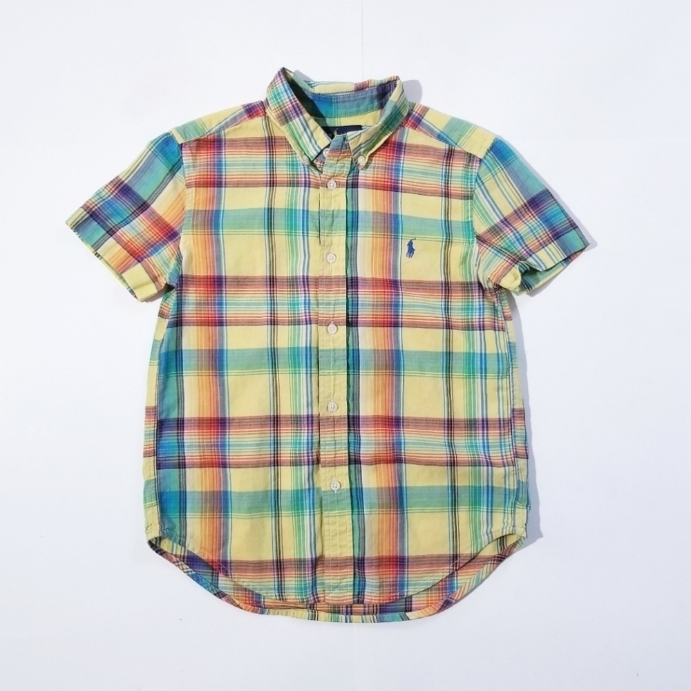 RALPH LAUREN Boys Multicolor Madras Plaid Button down Shirt size 7